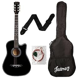 Juarez Acoustic Guitar (Black) with Bag, Strings, Pick and Strap (038C)